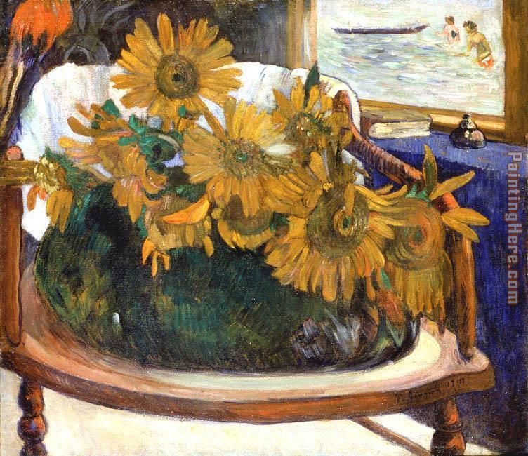 Still Life with Sunflowers on an Armchair painting - Paul Gauguin Still Life with Sunflowers on an Armchair art painting
